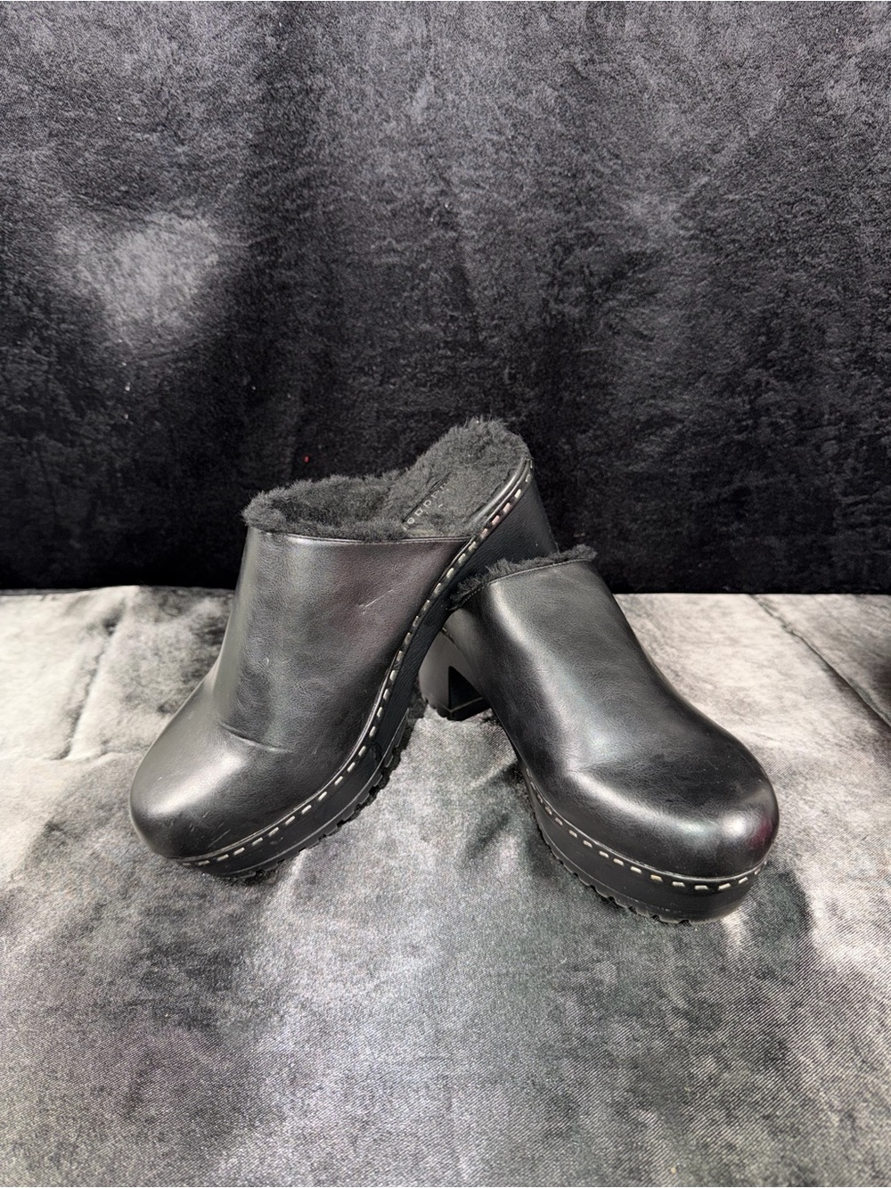 Madden Girl Black Faux Fur-Lined Clog Heels